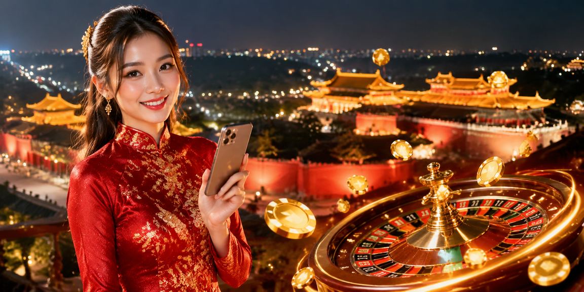 Người phụ nữ Huế trong trang phục áo dài ngồi trước màn hình trò chơi roulette trực tuyến